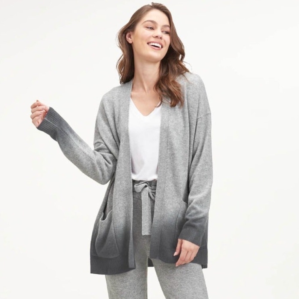 Splendid Light and Dark Grey Ombré Long Divine Cashmere Cardigan with pockets Sm